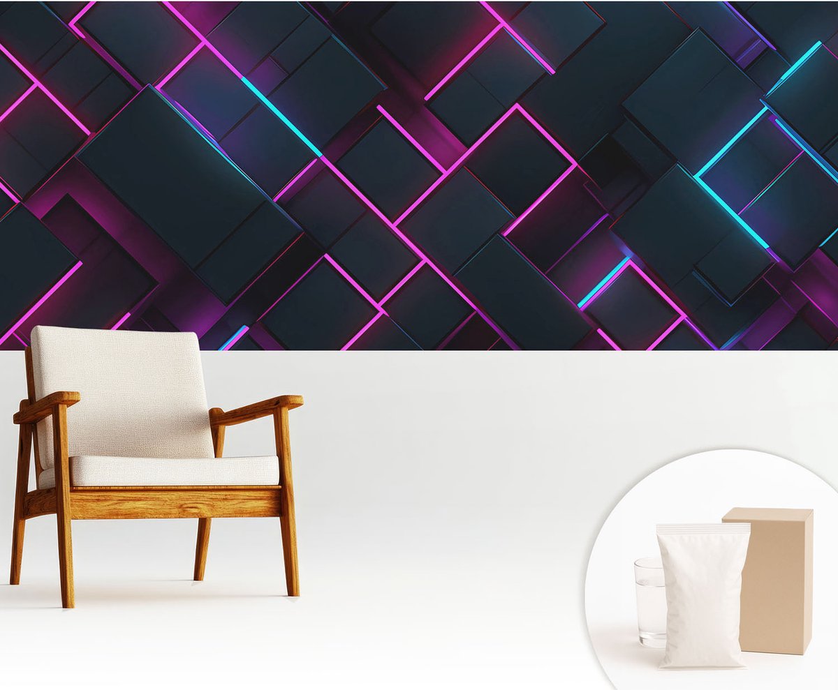 Wallfluent Fotobehang - Marine Vliesbehang - 250x104 cm - Neon Geometrie Fotobehang Vlies - Hal behang Abstractie - Muurschildering - Hal behang