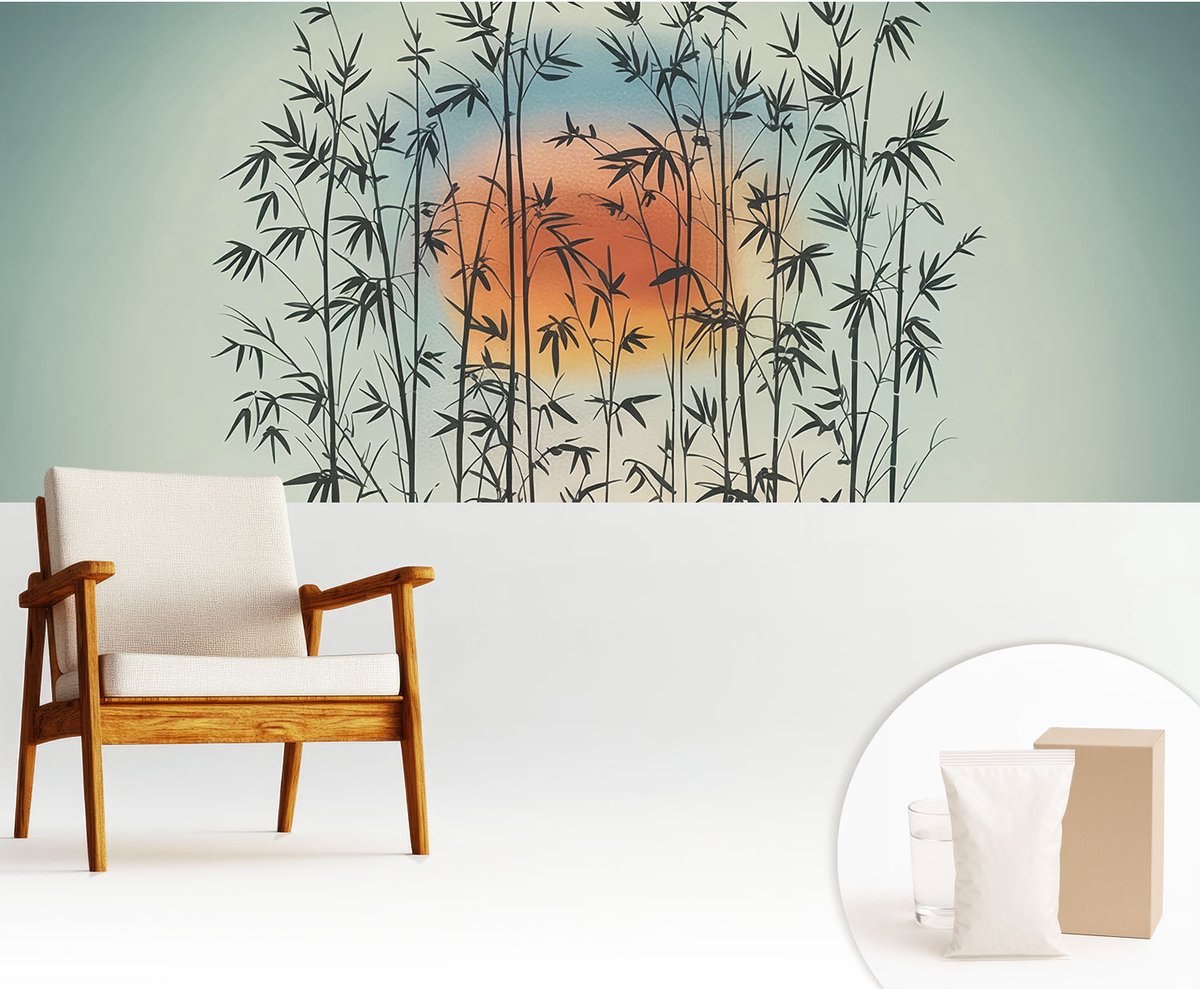 Wallfluent Fotobehang - Blauw Vliesbehang - 250x104 cm - Harmonieus Westen Muurschildering - Slaapkamer behang Bloemen En Planten - Fotobehang Vlies - Gang behang