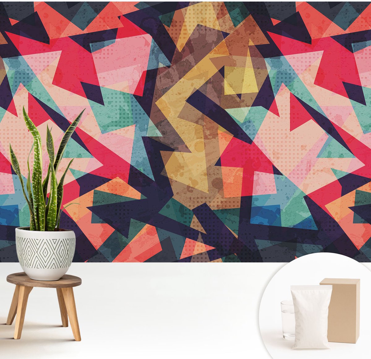 Wallfluent Fotobehang - Rood Vliesbehang - 208x146 cm - Kleurrijk Patroon Fotobehang Vlies - Woonkamer behang Abstractie - Muurschildering - Woonkamer behang
