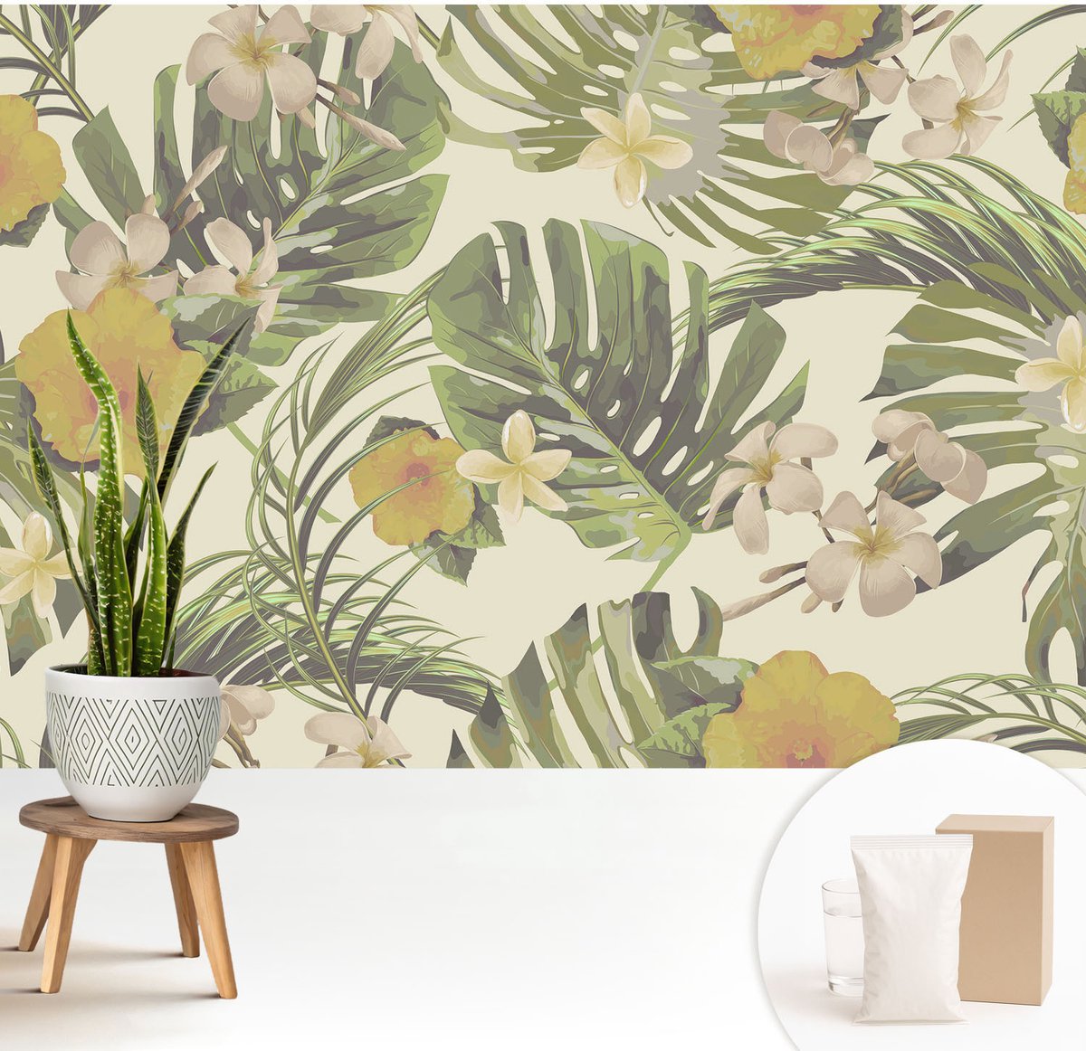 Wallfluent Fotobehang - Groente Vliesbehang - 208x146 cm - Exotische Flora Fotobehang Vlies - Hal behang Bloemen En Planten - Muurschildering - Woonkamer behang