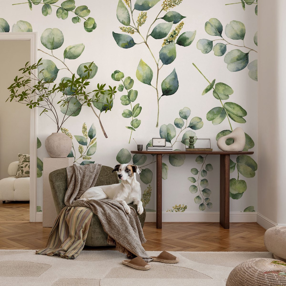 Wallfluent Fotobehang - Groente Vliesbehang - 208x146 cm - Groene Bladeren Fotobehang Vlies - Hal behang Bloemen En Planten - Muurschildering - Woonkamer behang