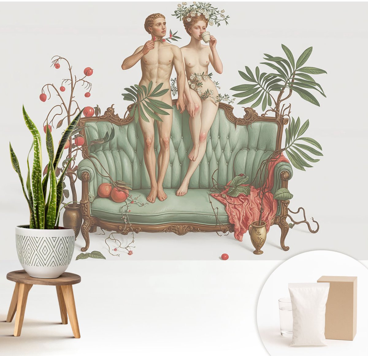 Wallfluent Fotobehang - Groente Vliesbehang - 208x146 cm - Mysterieuze Elegantie Muurschildering - Gang behang Deel - Fotobehang Vlies - Slaapkamer behang