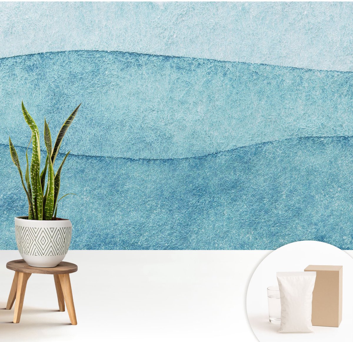 Wallfluent Fotobehang - Blauw Vliesbehang - 208x146 cm - Blauwe Golven Muurschildering - Slaapkamer behang Texturen - Fotobehang Vlies - Slaapkamer behang