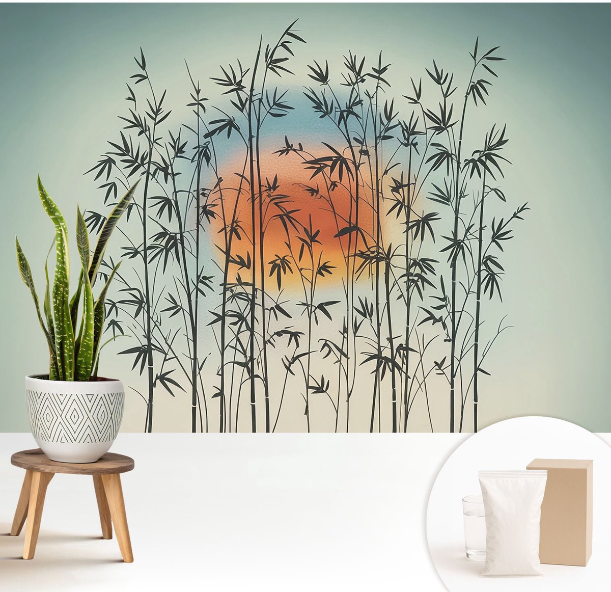 Wallfluent Fotobehang - Blauw Vliesbehang - 208x146 cm - Harmonieus Westen Muurschildering - Gang behang Bloemen En Planten - Fotobehang Vlies - Gang behang