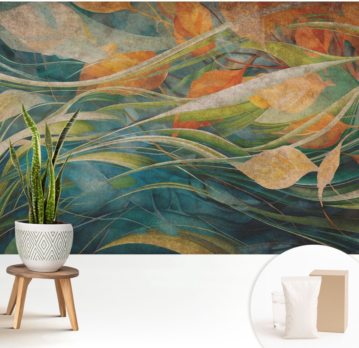 Wallfluent Fotobehang - Wit Vliesbehang - 208x146 cm - Herfstlandschap Fotobehang Vlies - Hal behang Bloemen En Planten - Muurschildering - Hal behang