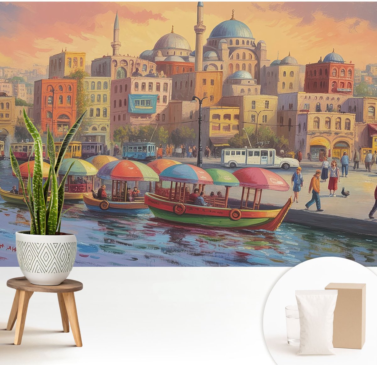 Wallfluent Fotobehang - Zwart Vliesbehang - 208x146 cm - Stedelijke Kust Fotobehang Vlies - Hal behang Steden - Muurschildering - Woonkamer behang