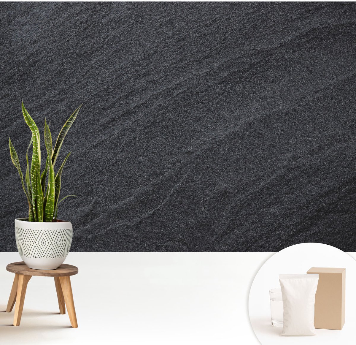 Wallfluent Fotobehang - Zwart Vliesbehang - 208x146 cm - Stenen Elegantie Muurschildering - Slaapkamer behang Texturen - Fotobehang Vlies - Gang behang
