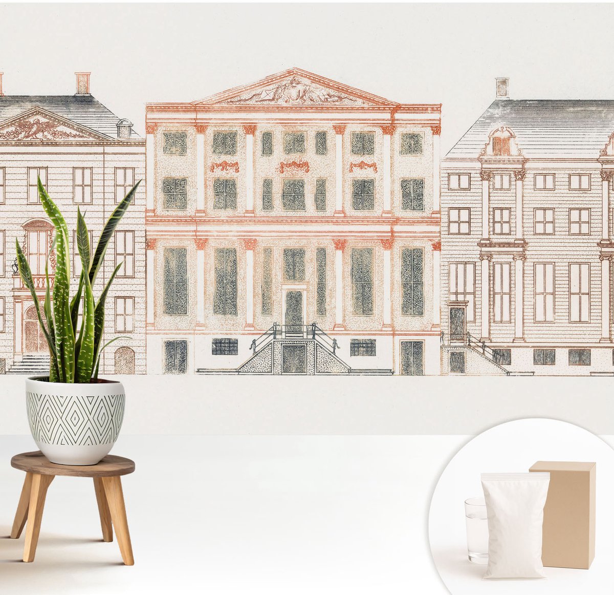 Wallfluent Fotobehang - Wit Vliesbehang - 208x146 cm - Klassieke Gebouwen Fotobehang Vlies - Hal behang Architectuur - Muurschildering - Hal behang