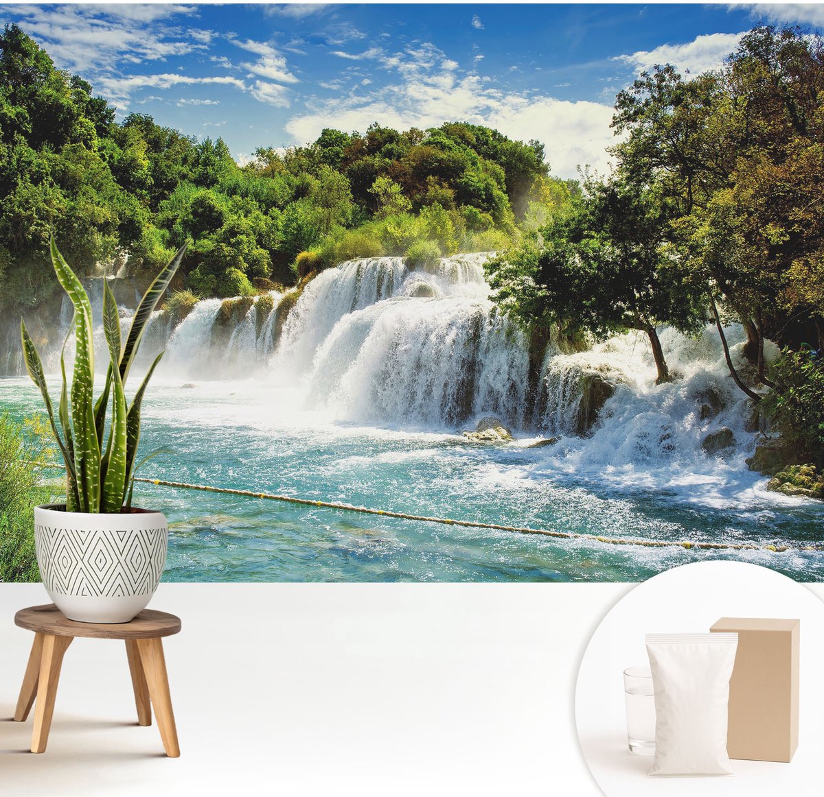 Wallfluent Fotobehang - Groente Vliesbehang - 208x146 cm - Een Prachtige Waterval Fotobehang Vlies - Woonkamer behang Landschappen - Muurschildering - Woonkamer behang