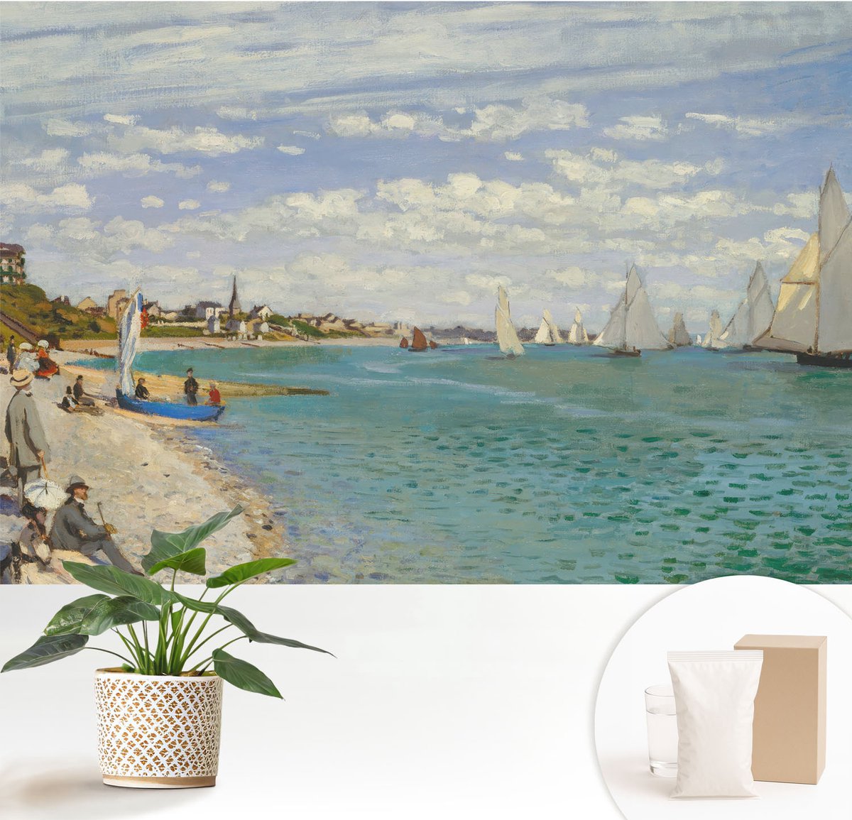 Wallfluent Fotobehang - Blauw Vliesbehang - 152x104 cm - Kustlandschap Muurschildering - Slaapkamer behang Landschappen - Fotobehang Vlies - Slaapkamer behang