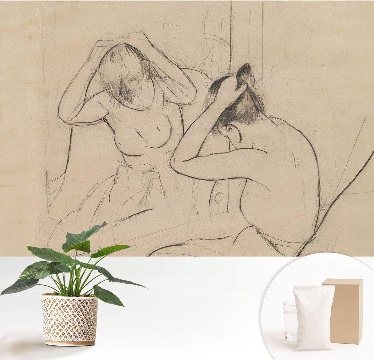 Wallfluent Fotobehang - Wit Vliesbehang - 152x104 cm - Artistieke Elegantie Muurschildering - Gang behang Deel - Fotobehang Vlies - Gang behang
