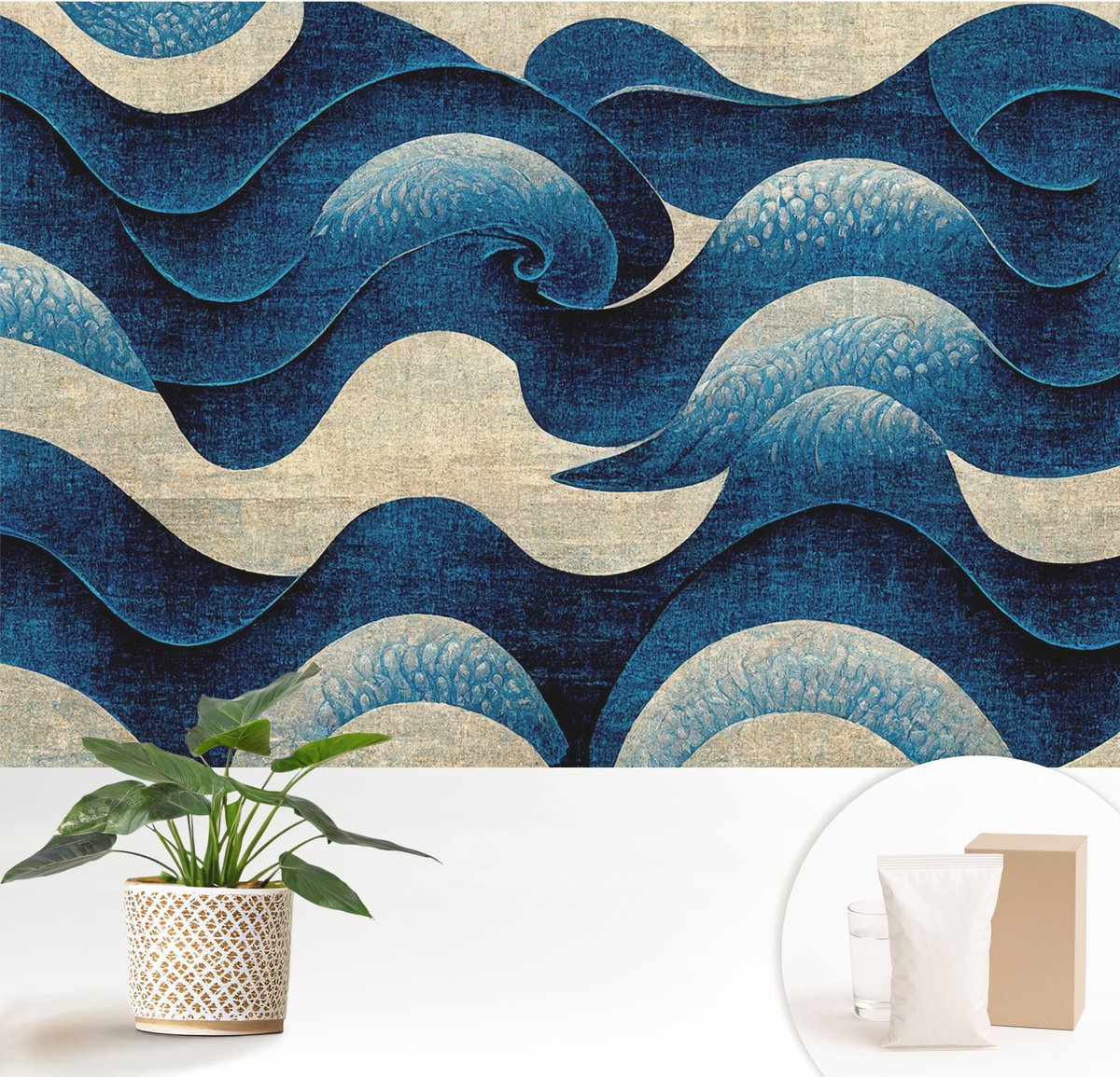 Wallfluent Fotobehang - Marine Vliesbehang - 152x104 cm - Blauwe Golven Muurschildering - Gang behang Abstractie - Fotobehang Vlies - Gang behang