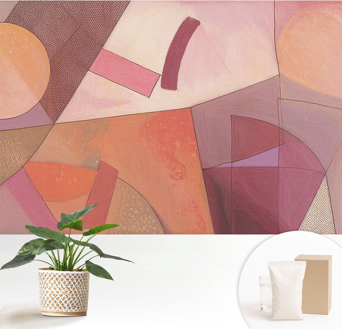 Wallfluent Fotobehang - Oranje Vliesbehang - 152x104 cm - Kleurrijke Vormen Muurschildering - Gang behang Abstractie - Fotobehang Vlies - Gang behang