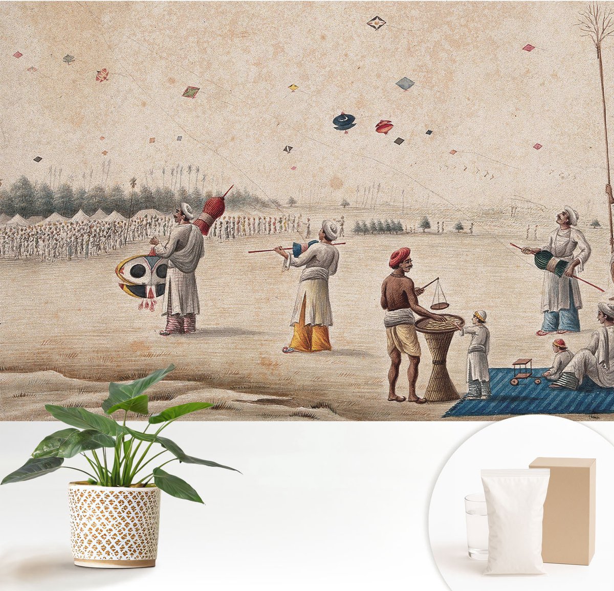 Wallfluent Fotobehang - Beige Vliesbehang - 152x104 cm - Zweefvliegers Muurschildering - Gang behang Mensen - Fotobehang Vlies - Gang behang
