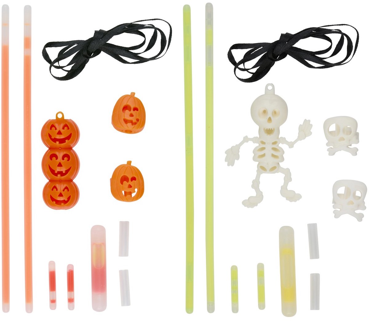 Arti Casa Halloween Glow in the Dark Sieraden Set - 10 Stuks in 2 Assortimenten - Pompoen en Skelet Thema - Gemaakt van Kunststof - Inclusief Sieraden en Armbanden - Kleur Oranje