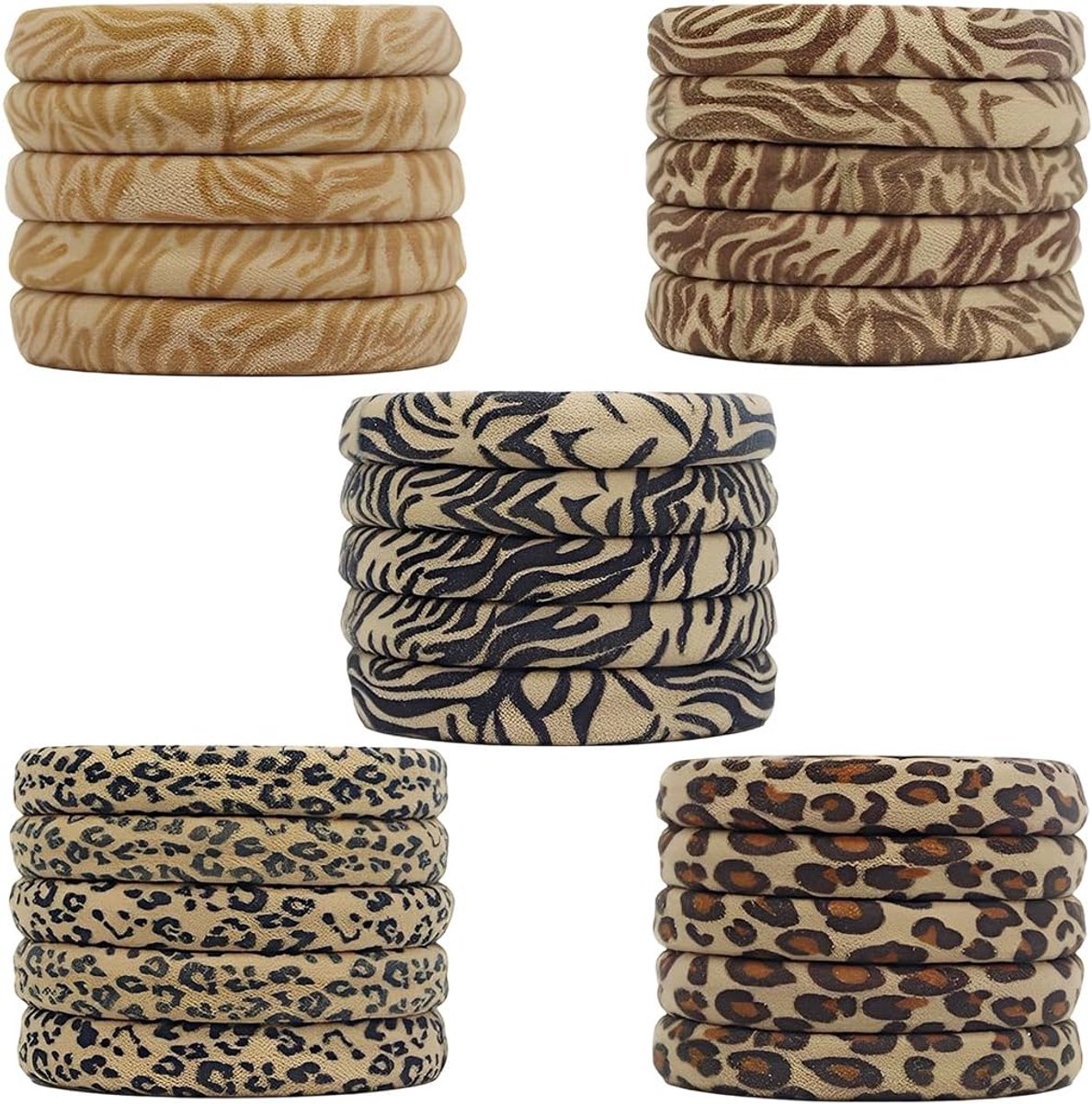 25 stuks luipaardpatroon haarelastiekjes voor dames van zeer elastische stof, luipaardpatroon