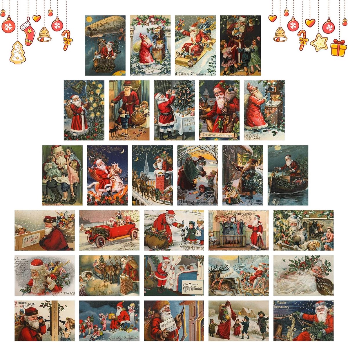 Wenskaarten, Vintage Kerstansichtkaarten Kerstgroeten Kaarten Vintage Winter Kerstmis Santa Claus Antieke Postkaart Set Wenskaarten Cadeauberichtskaart