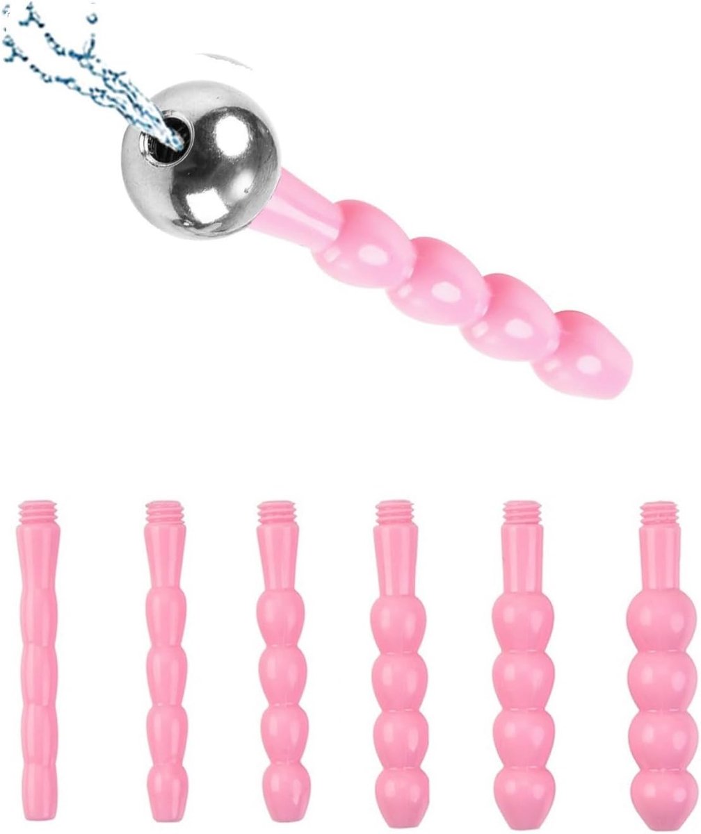 Plugset 7-delig (roze), 6 ABS-opzetstukken 5-9 mm, schroefdraad met stalen kogelgreep/connector, glad oppervlak, discreet intiem accessoire voor volwassenen