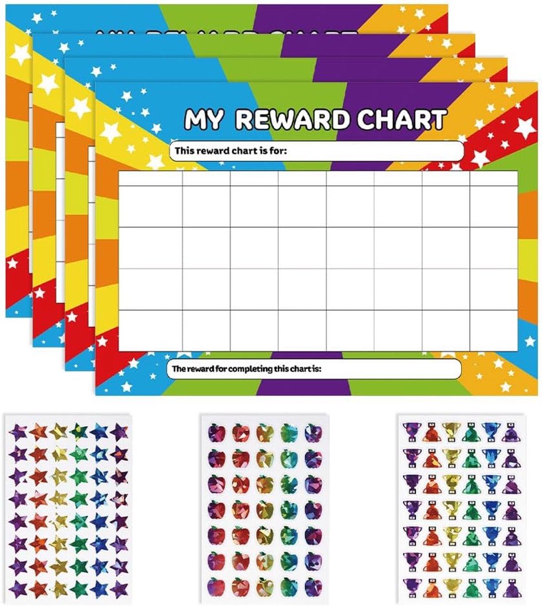 A4 Kinderster Beloningsgrafiek en 3 Stijl Stickerkaart, 21 X 29,7 cm 4 STKS met 125 Sterren Stickers Gedrag Grafieken - ShopVlot