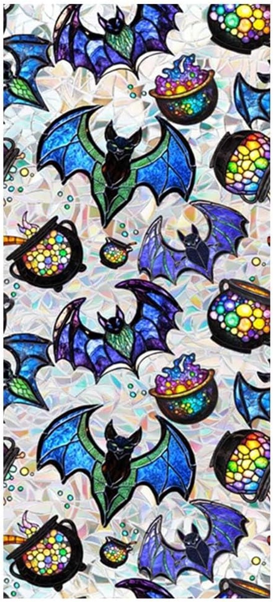 SNQ Halloween Raamfolie met Vleermuis en Regenboog - 43x100 cm - Statische Privacyfolie - Decoratieve Raamstickers - Zonder Lijm - Herbruikbaar - Voor Raam, Deur, Woonkamer, Keuken en Etalage
