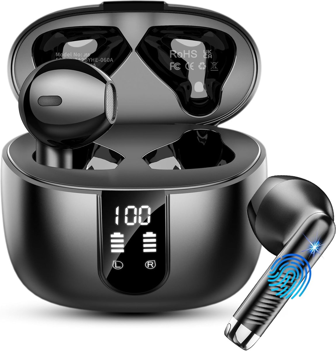 SnelShoppen - Wireless Earphones Bluetooth 5.4 - Draadloze Oortjes met 4 ENC Noise Cancelling Microfoons - 56 Uur Speeltijd - IP7 Waterproof - LED Dis