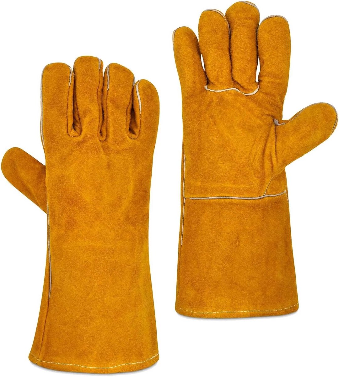 Grillhandschoenen 35 cm - Hittebestendig leer - Versterkte naden - Veilig grillen en bakken - ShopVlot