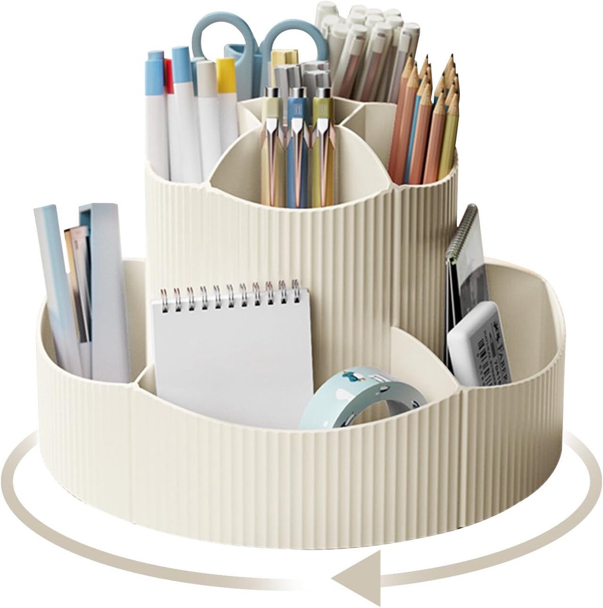 SnelShoppen - Draaibare Pennenhouder Bureau-Organizer met 11 Vakken, 360° Draaibaar, Grote Capaciteit voor Potloden, Stiften en Schrijfwaren - Wit