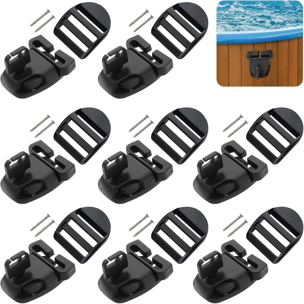Spa-whirlpool-afdekkingsclips, 8-delige set spa-whirlpool-afdekkingsclips met sleutel, schroeven en schuifgesp - ShopVlot
