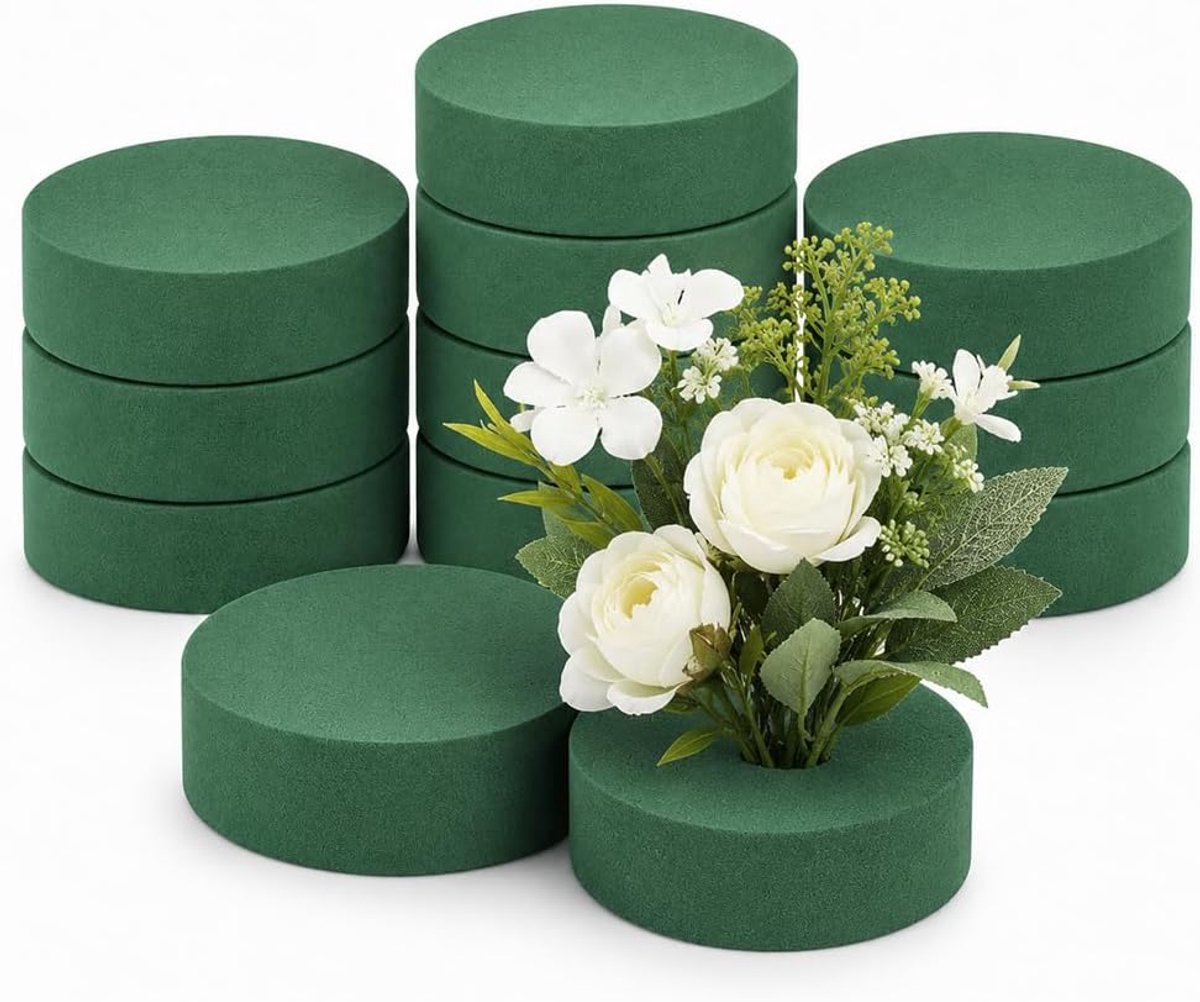Bloemenschuim 8 x 4 cm - Groene cilinder - 12 stuks - Geschikt voor kunstbloemen en decoratie - ShopVlot