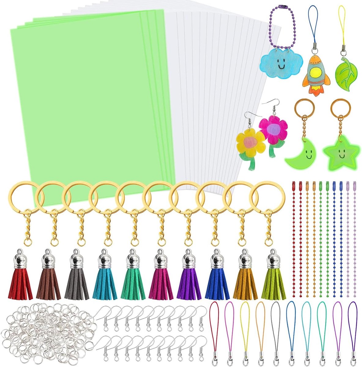 280 Stuks Warmte Krimp Plastic Blad Kit met Luminous Krimp Bladen en Knutselaccessoires voor DIY Sieraden, Ornamenten en Hangers