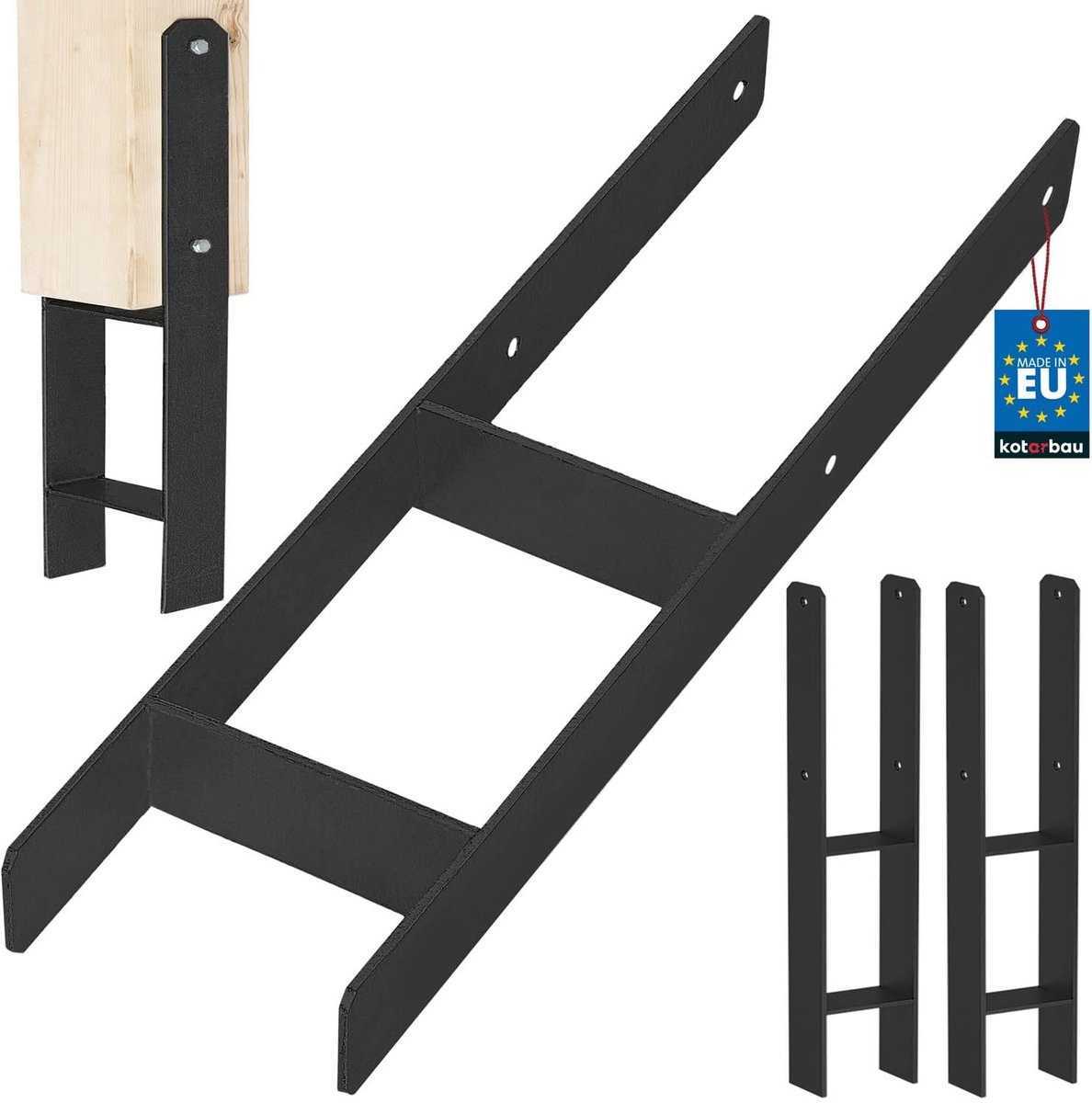 KOTARBAU® H Instortanker - Paalhouder in Beton Storten 150 x 600 mm 2 Stuks - Betonanker voor Houten Palen - Paaldrager Beton - Kolomvoet Beton - Gepoedercoat Staal
