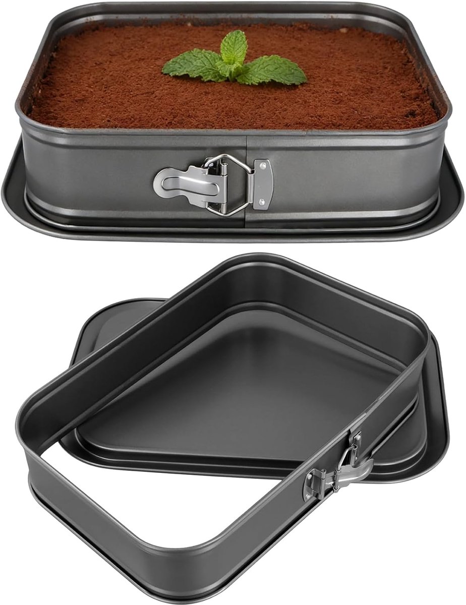 Pack of 2 rectangular, springform pan, square, 35.5 x 24 cm, large cake pan with removable base, leak-proof for - ShopVlot