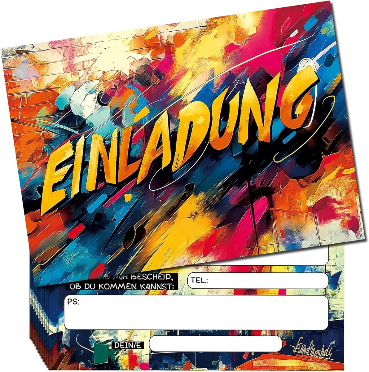 SnelShoppen - Uitnodigingen Kinderverjaardag Meisje Graffiti - 10 Stuks - Kleurige Feestkaarten voor Verjaardagsfeestje - Kinderfeest, Creatief, Uniek