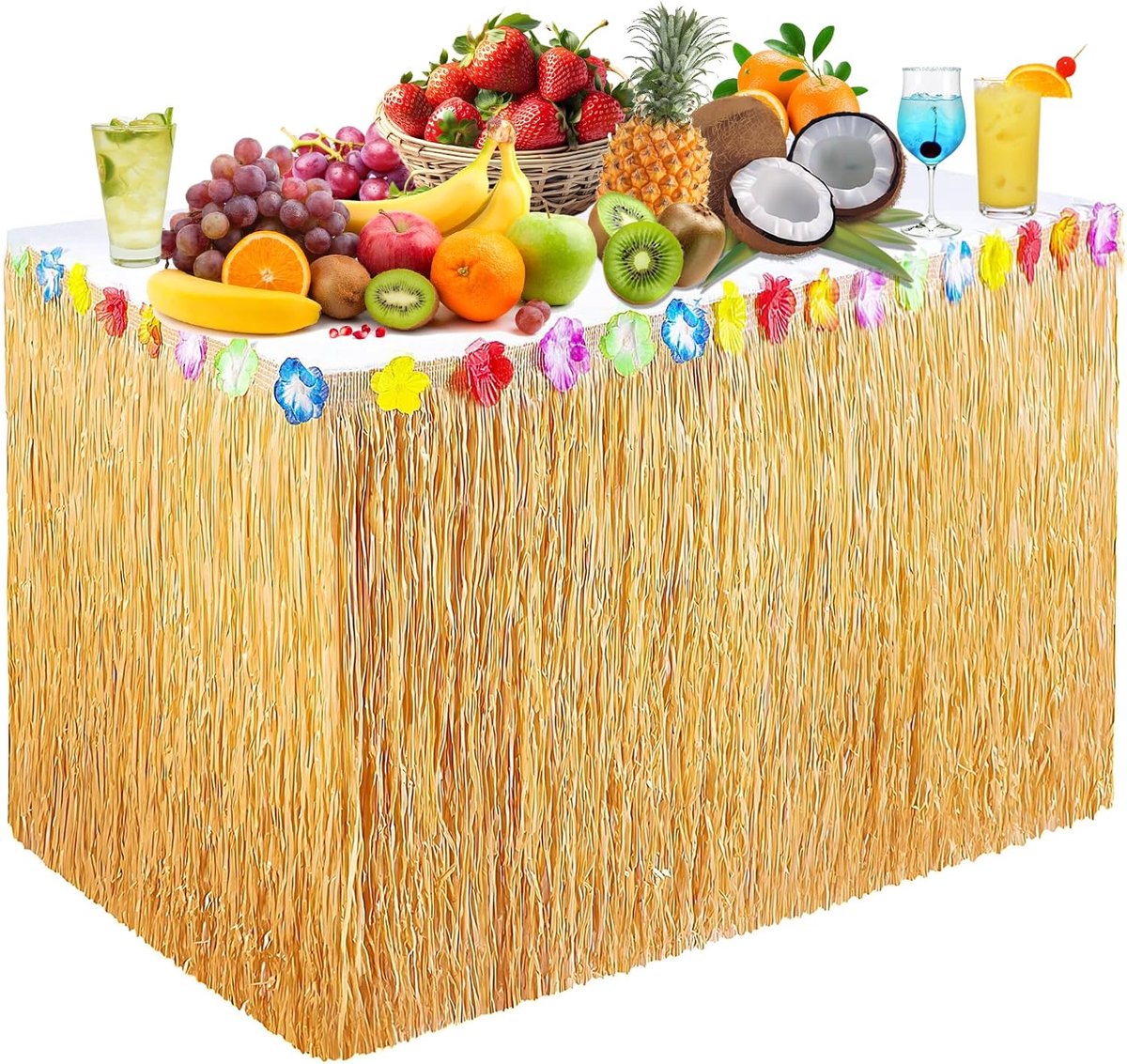 Table Skirt Summer Hawaii Decorative Tablecloth 270 x 75 cm Tropical Tablecloth for Parties, Tropical Gardens, Summer - ShopVlot