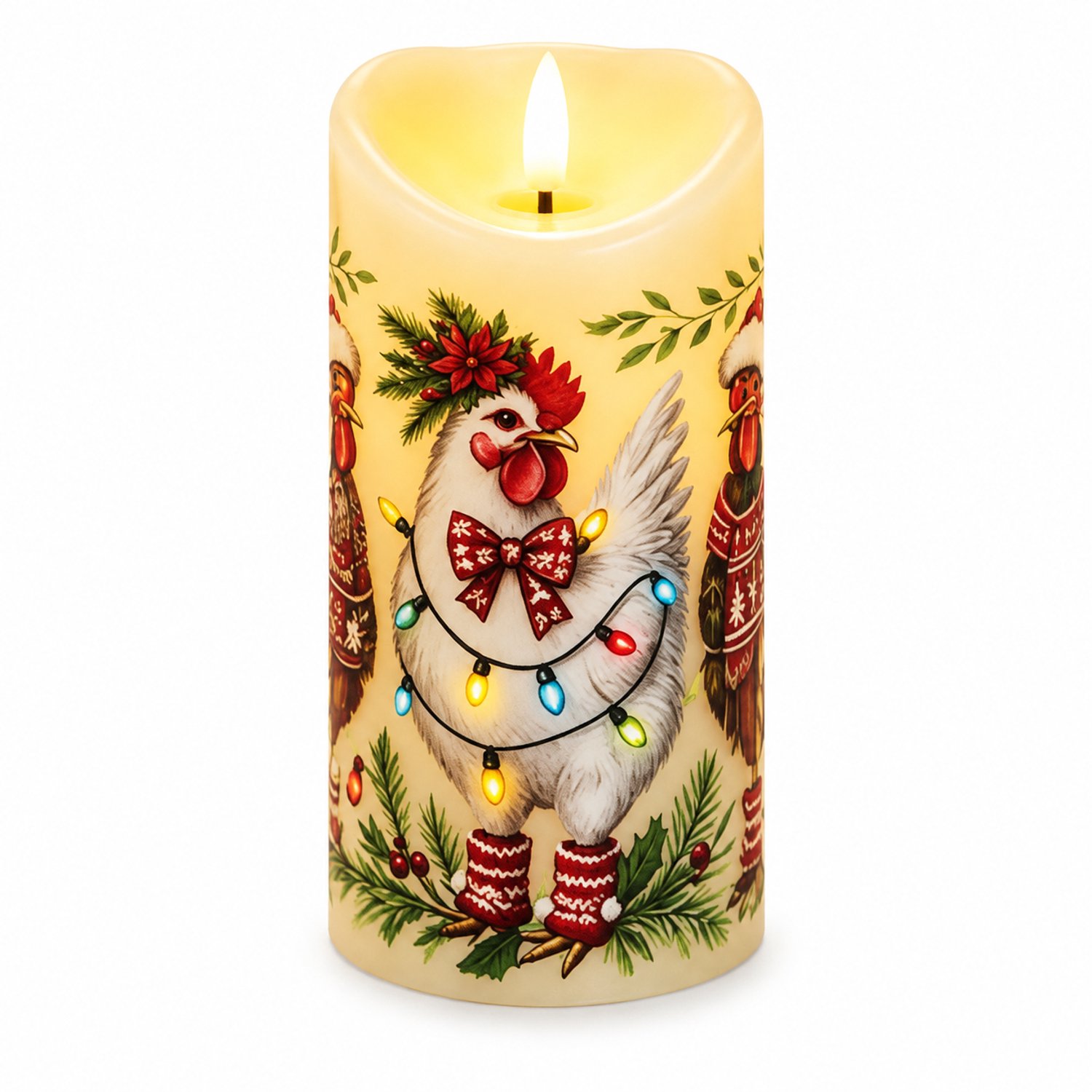 SWGOTA led kaarsen: 1 decoratieve kaars met haanmotief, schuine bovenrand en warm licht, 7,5 x 15 cm, batterijen niet inbegrepen Bruin