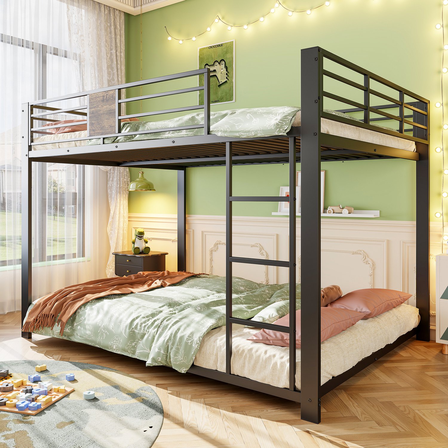 Clruro Stapelbed - 140x200 cm - Laag Model 145 cm - Ladder Links/Rechts - Metaal - Zwart