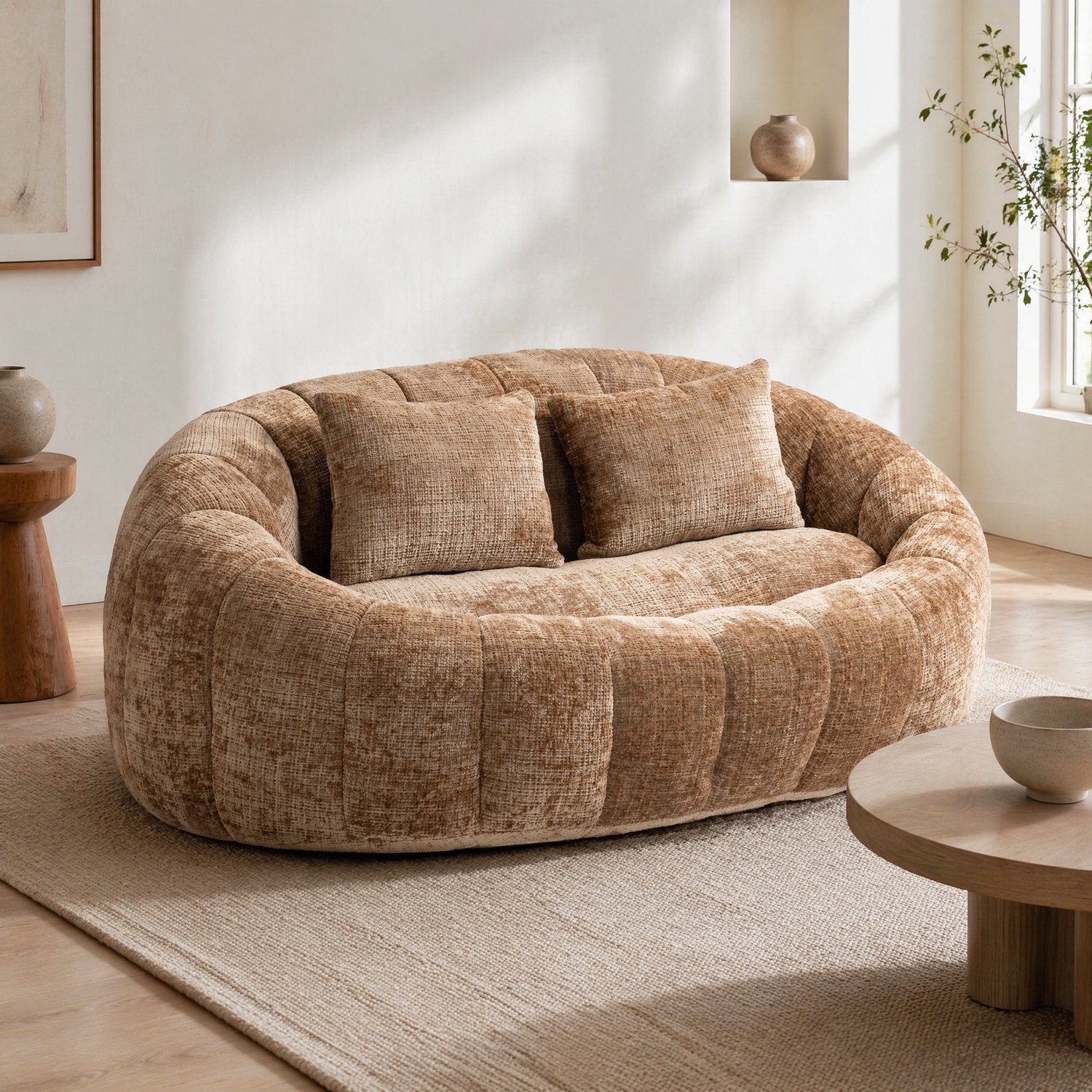 CHICFURN Zitzak - Met rugleuning en armleuningen - Chenille - Koffie Koffiebruin