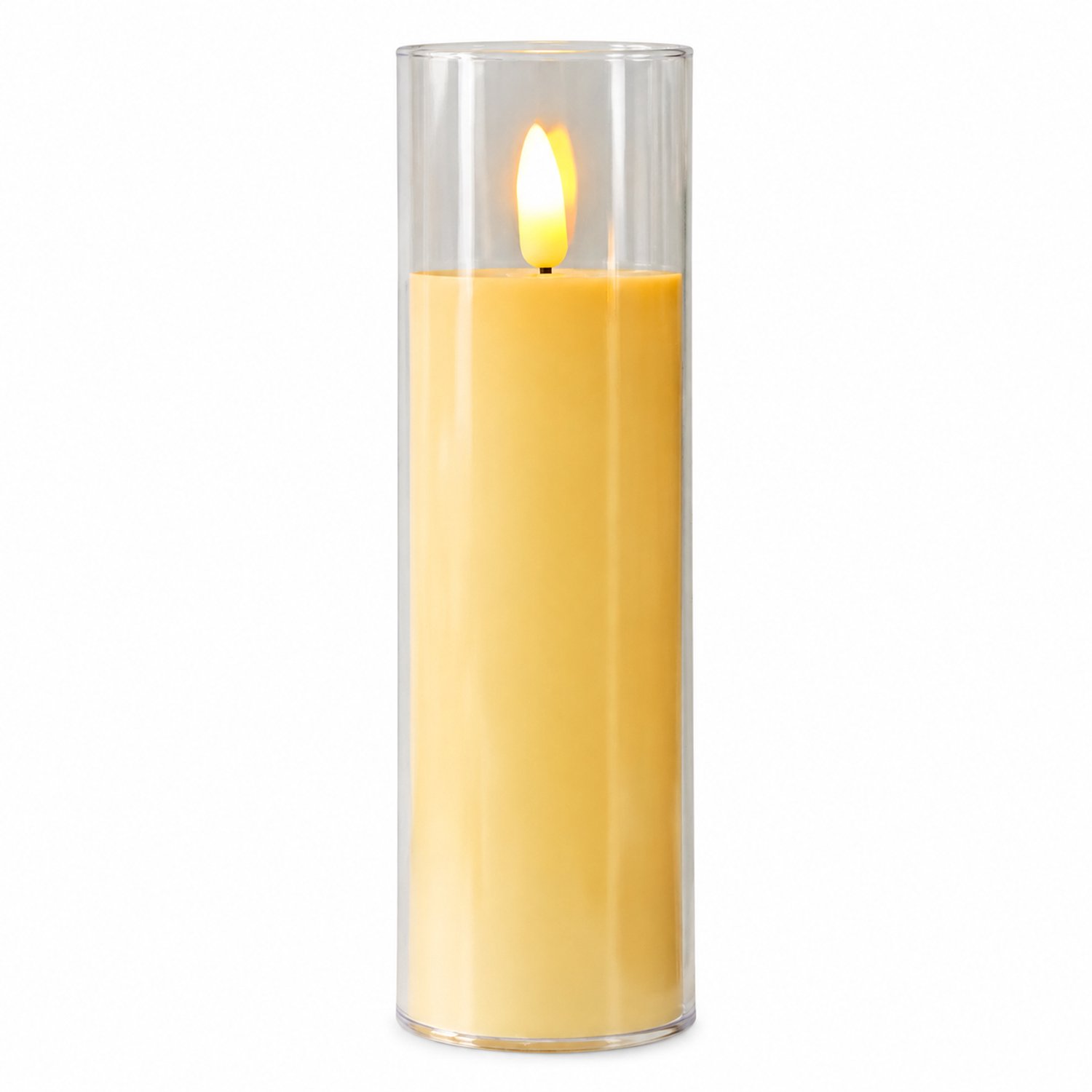 led kaarsen - cilindervormige kaarslamp 5 x 17,5 cm met warmgeel licht en transparante kunststof buitenwand