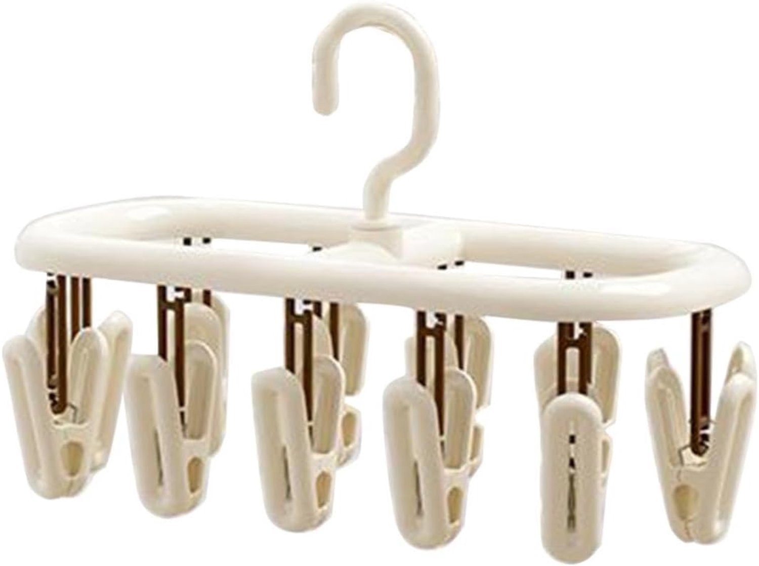 Beige droogrek voor sokken, multifunctionele kledinghanger met 12 of 20 knijpers, van kunststof, ruimtebesparend voor sokken, ondergoed, handschoenen en handdoeken, voorzien van een draaibare haak om gemakkelijk op te hangen (12 knijpers)