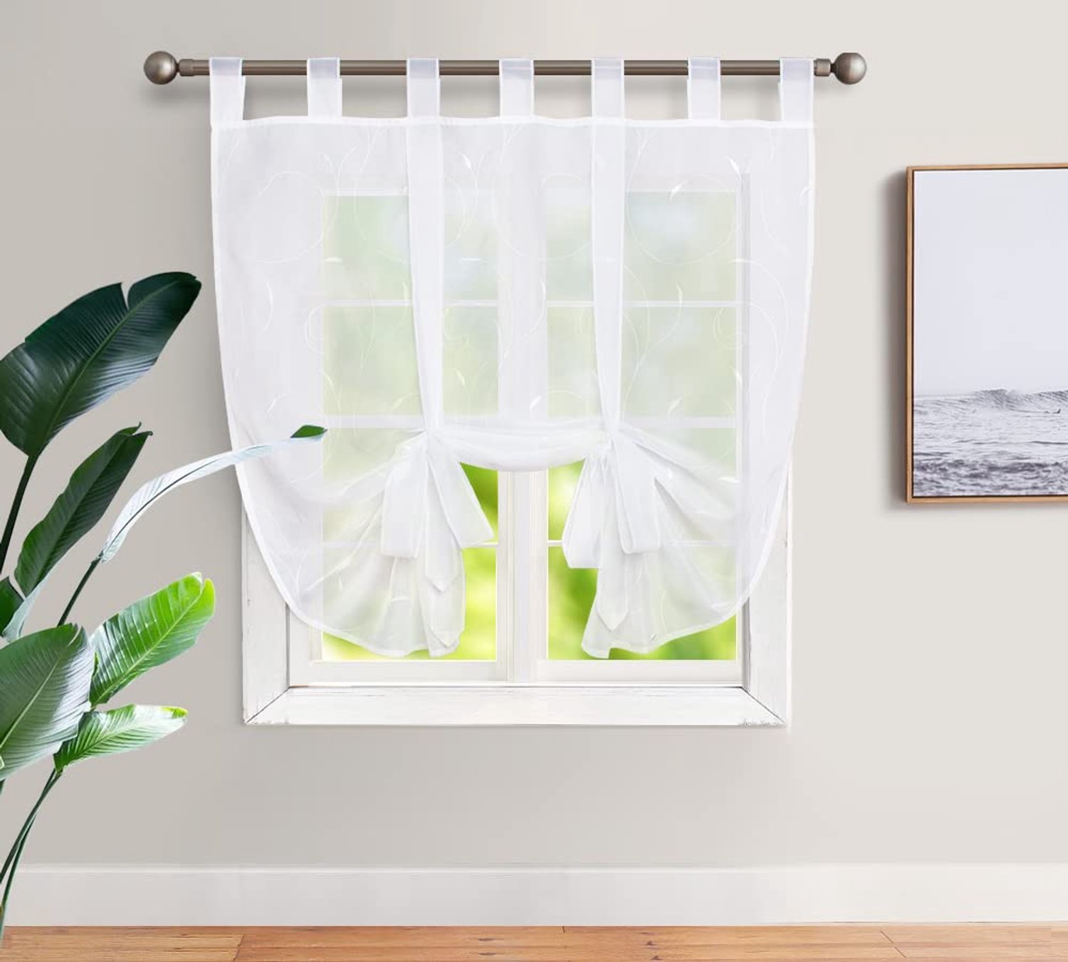 Vouwgordijn Voile Met Strik - Verstelbaar Wit 60x140 cm