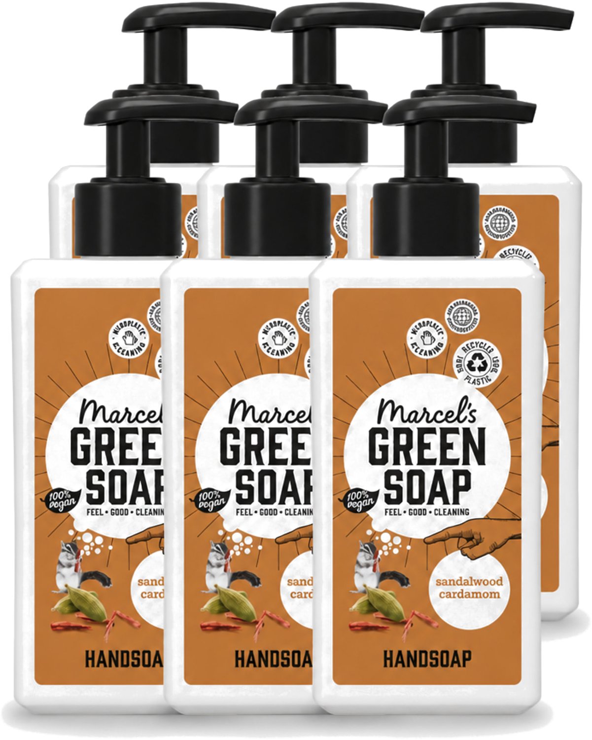 6 x Marcel’s Green Soap – Handzeep – Sandelhout & Kardemom – 250 ml - Voordeelverpakking - 6 stuks