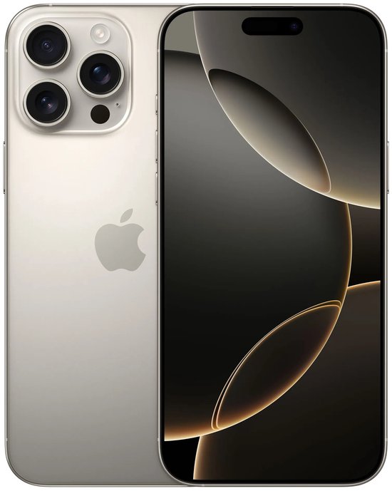 Voorkant en achterkant van een iPhone in Natural Titanium.