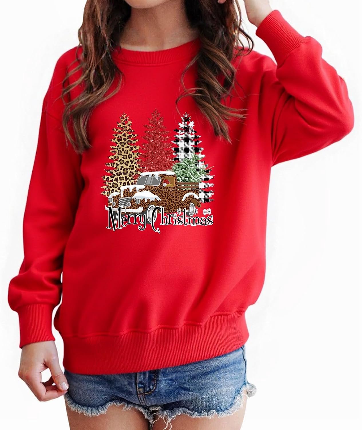 Kersttrui voor kinderen, lange mouwen, katoen, 3-14 jaar