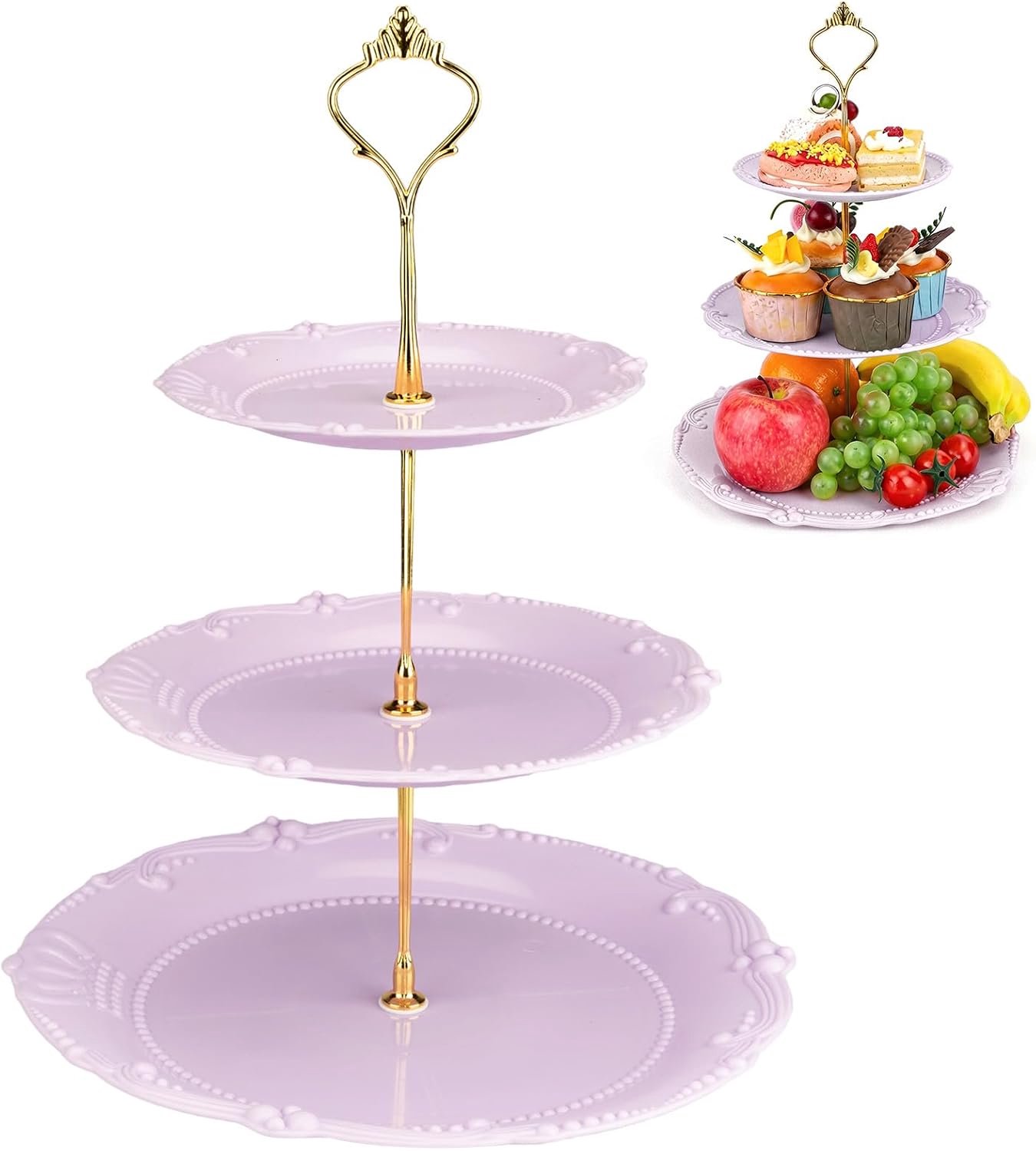 Etagere van kunststof, geschikt voor serveren van gerechten, desserts en cupcakes. Ideaal voor feesten.