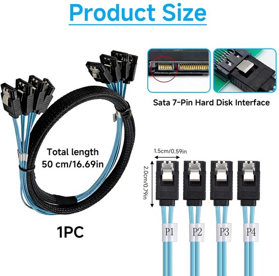 4-pack SATA 3 III-kabels (7-pins) voor servers – SAS 6 Gbps high-speed 7-pins SATA-datakabels — afbeelding 4