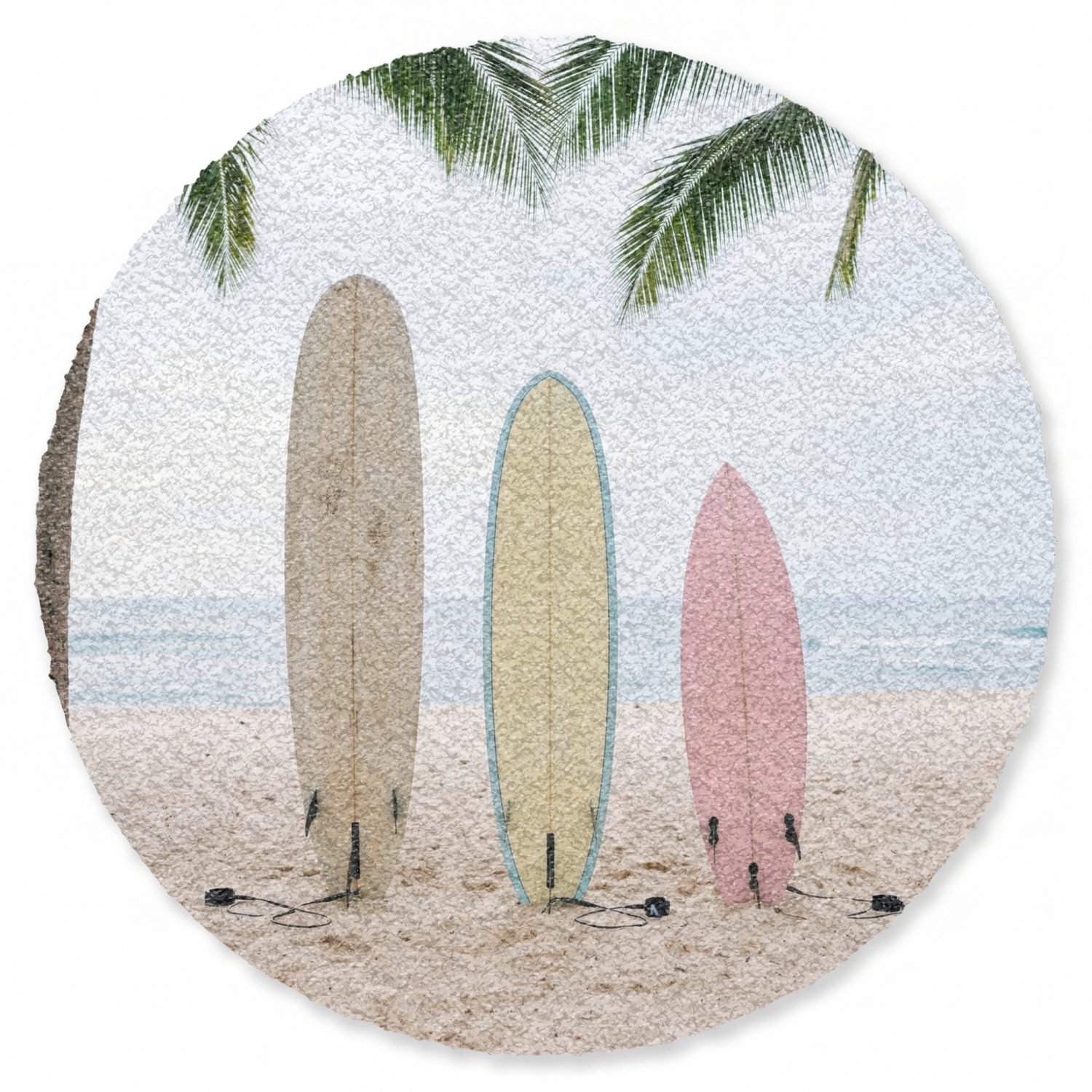 Deurmat rond 120x120 cm - Droogloopmat Surfboard - Palmbomen - Kleurrijk - Mat voor binnen - Schoonloopmat - Ronde deurmatten met print - Inloopmat