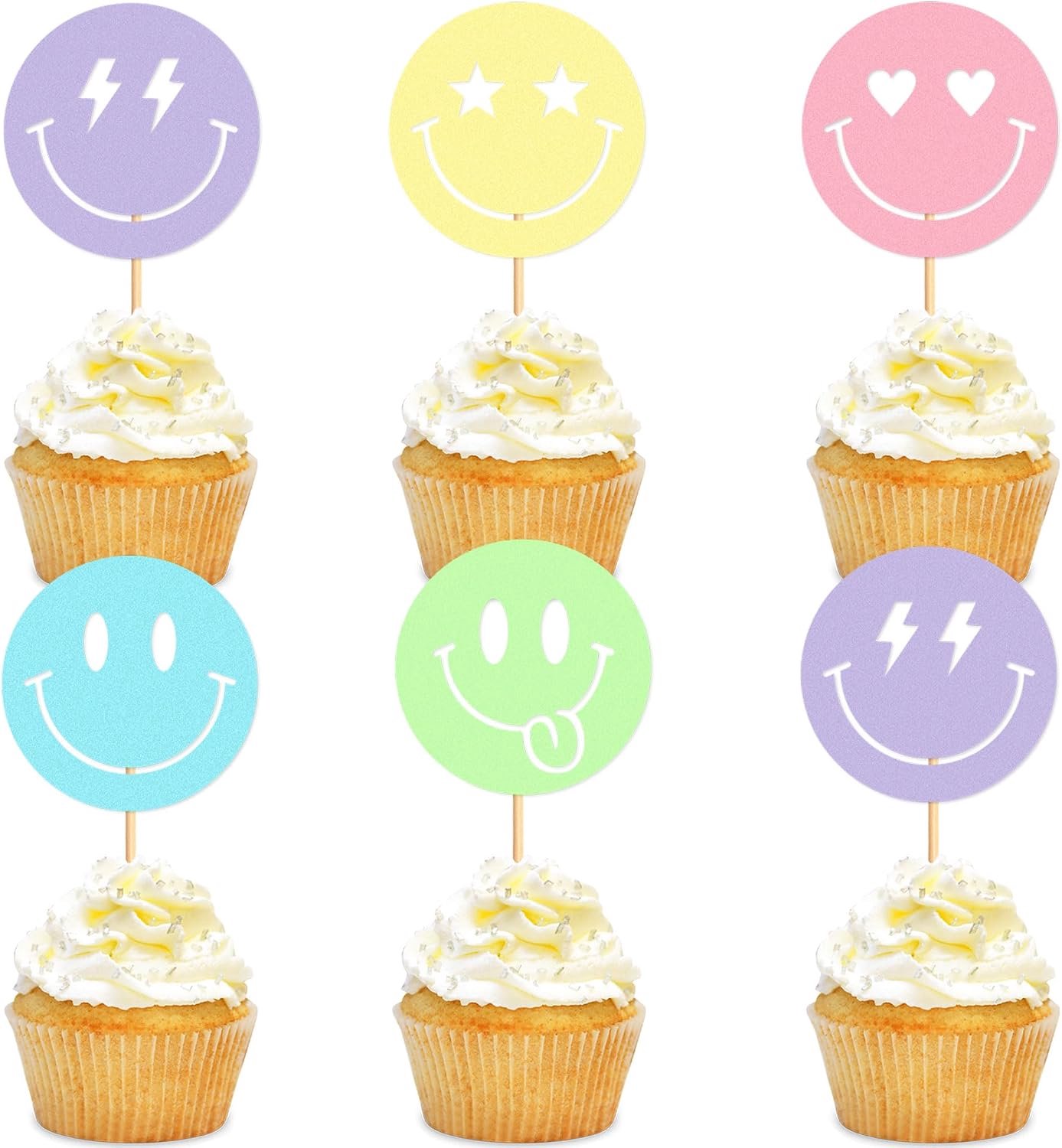 30 Stuks Lachende Gezichts Cupcake Toppers
