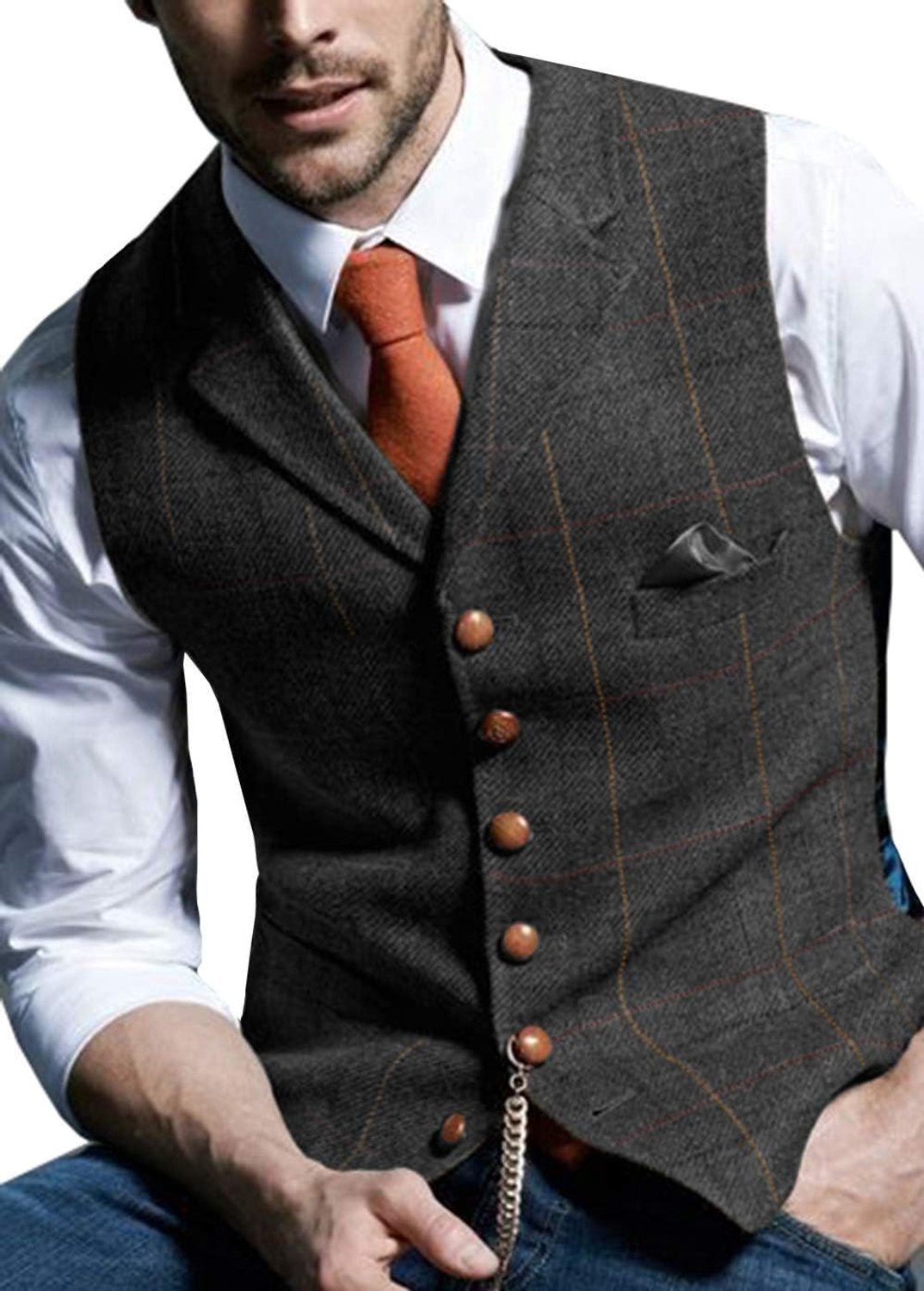 Weste, slim fit, geruit, wol, tweed