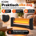 Zwarte 900W infraroodkachel met 135 cm snoer, praktisch en compact ontwerp voor dagelijks gebruik.