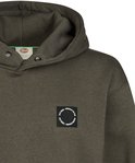 Olijfgroene hoodie met Petrol Industries logolabel op de borst en capuchon met trekkoordoogjes.